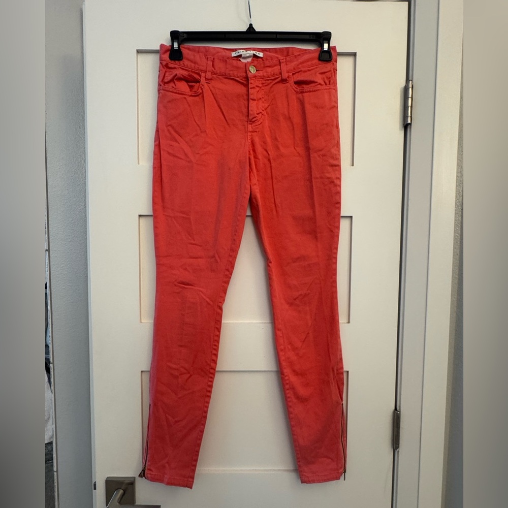 Trina Turk Coral Skinny Leg Crop Gold Zipper Ankle Stretch Pant